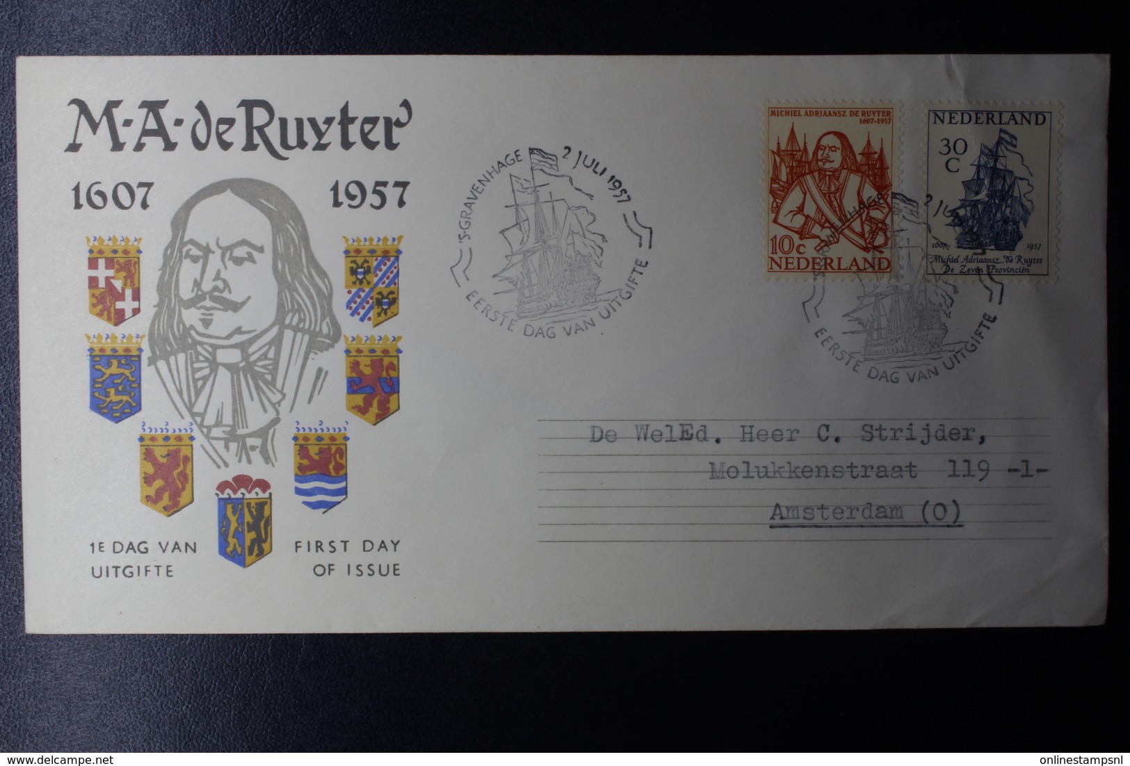 Netherlands: 13 early FDC's between 1953 - 1955  E15 and E43, with typed addresses CV NVPH 2020:  413 euro