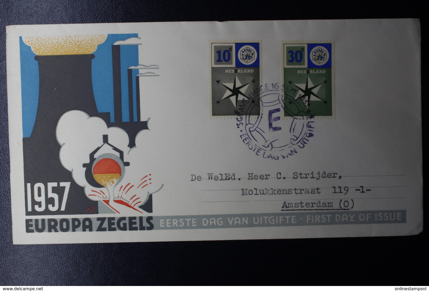 Netherlands: 13 early FDC's between 1953 - 1955  E15 and E43, with typed addresses CV NVPH 2020:  413 euro