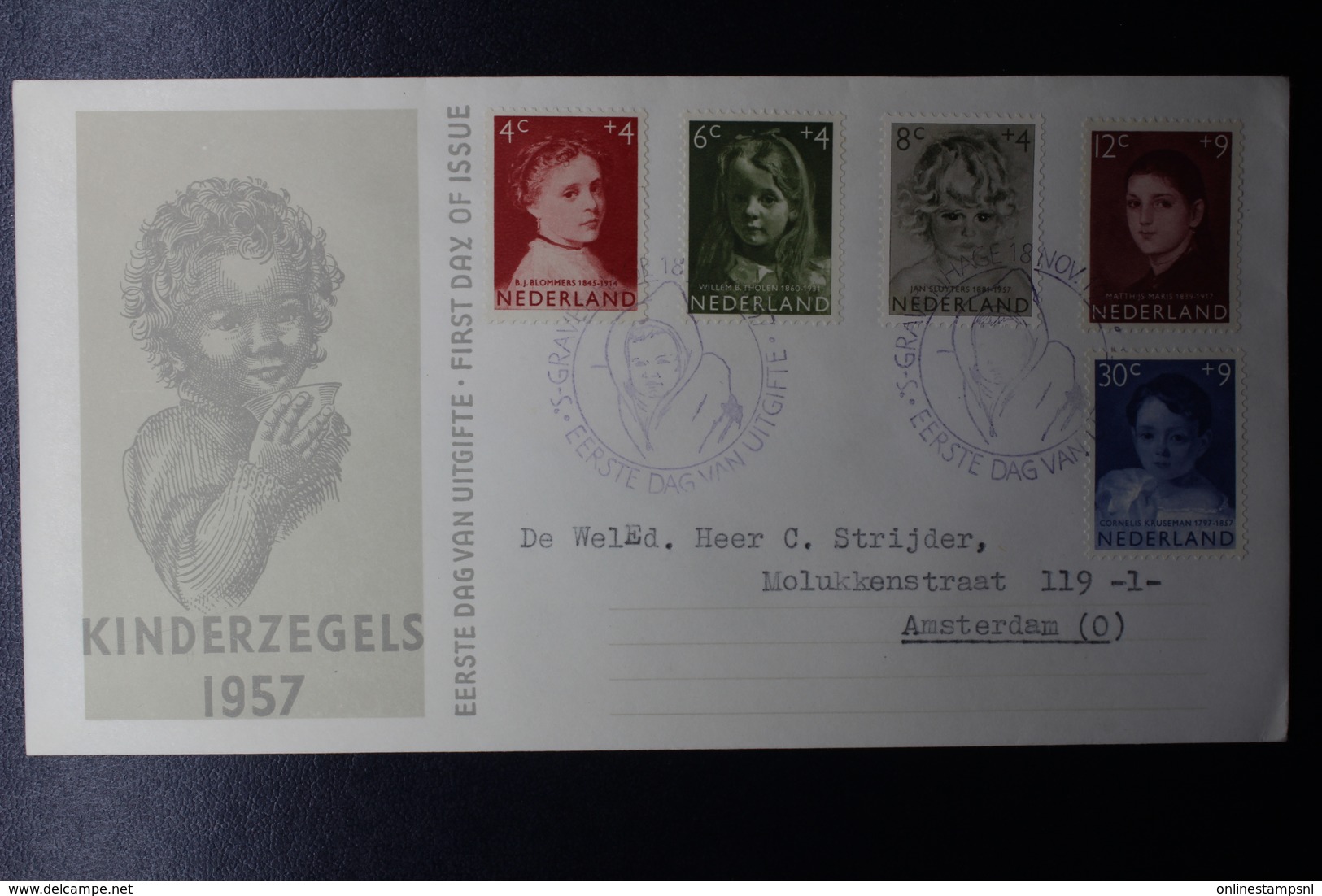 Netherlands: 13 early FDC's between 1953 - 1955  E15 and E43, with typed addresses CV NVPH 2020:  413 euro