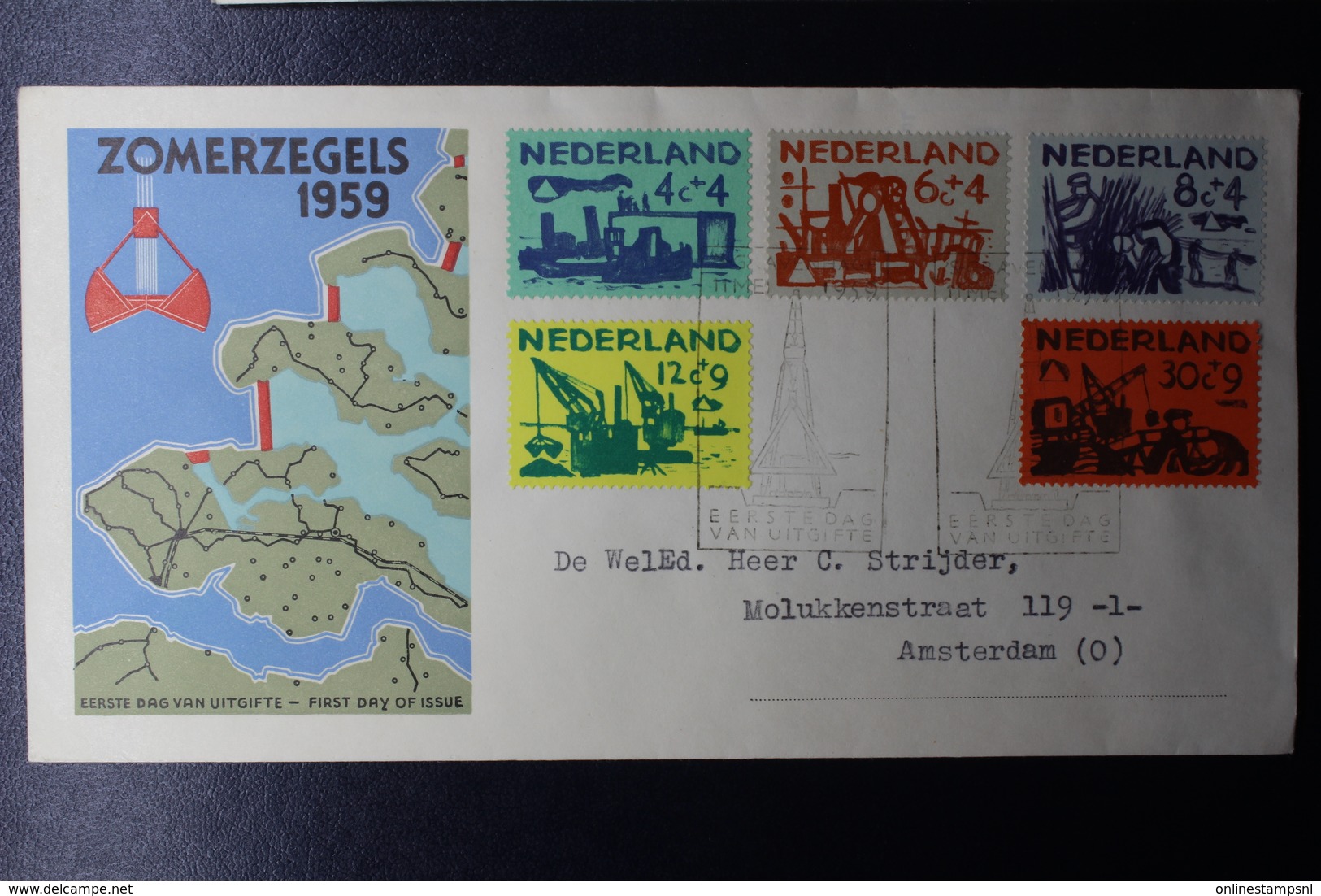 Netherlands: 13 early FDC's between 1953 - 1955  E15 and E43, with typed addresses CV NVPH 2020:  413 euro