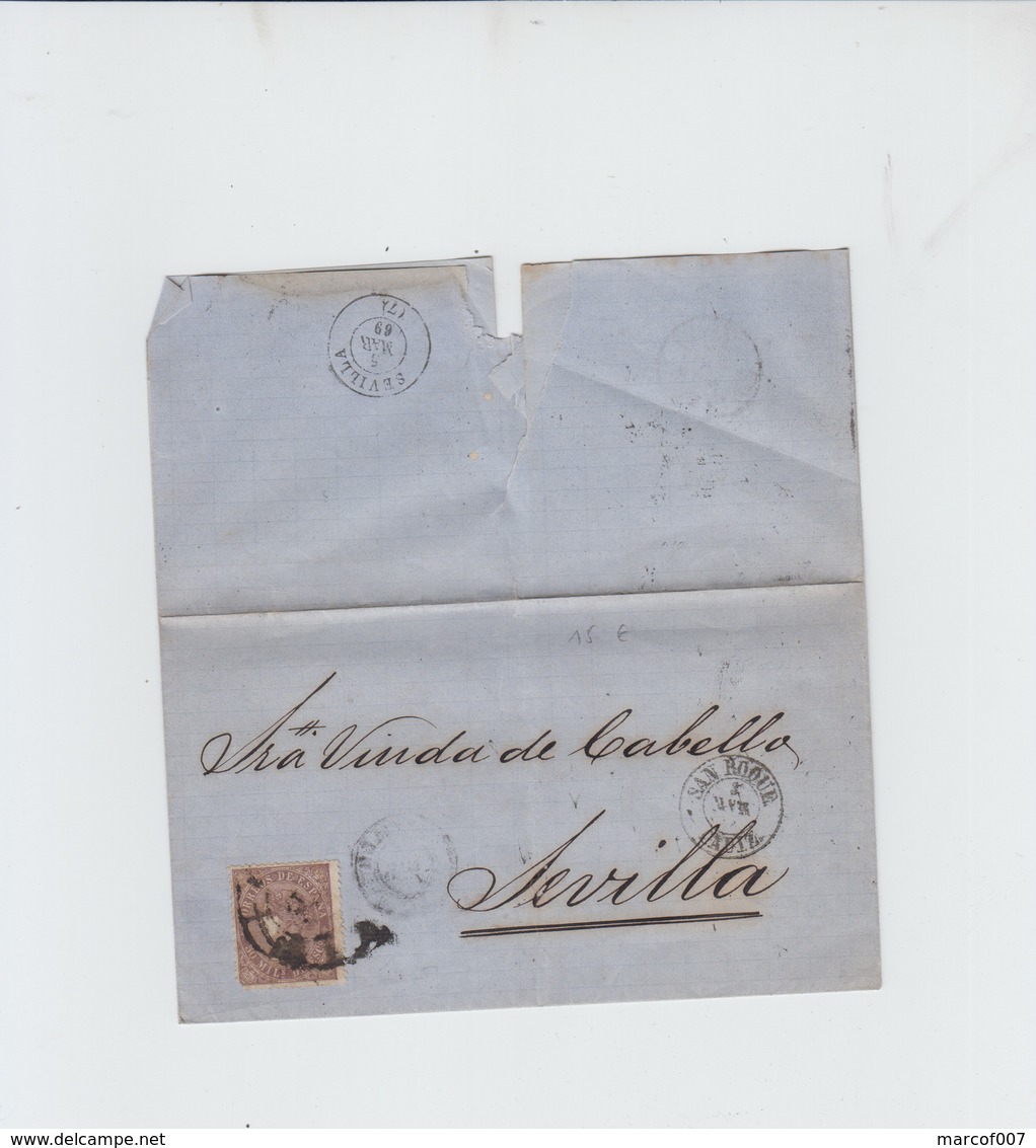 LETTRE DE SAN ROQUE - CADIZ VERS SEVILLE - 1869 - Lettres & Documents