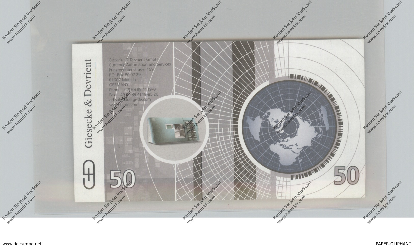 BANKNOTE - GERMANY, ATM TEST BANKNOTE, Giesecke & Devrient - [17] Fictifs & Specimens