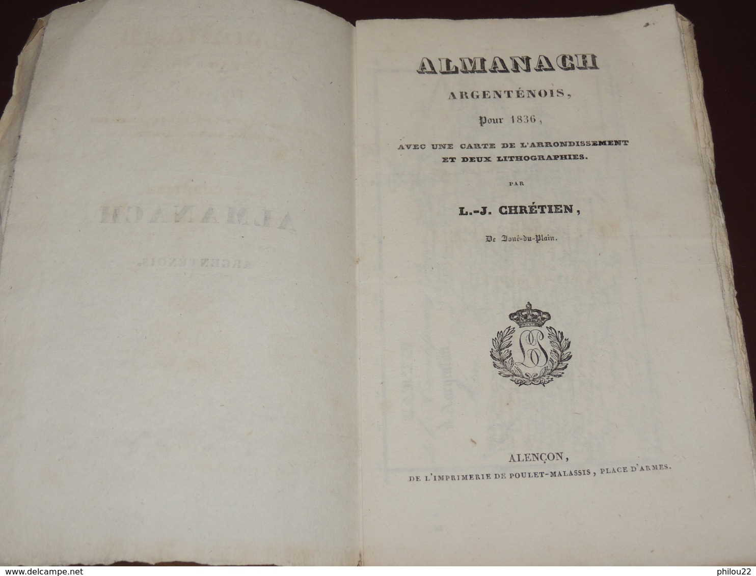 [NORMANDIE - ORNE]  Almanach Argenténois Pour 1836 - Rare Publication D'Alençon - 1801-1900