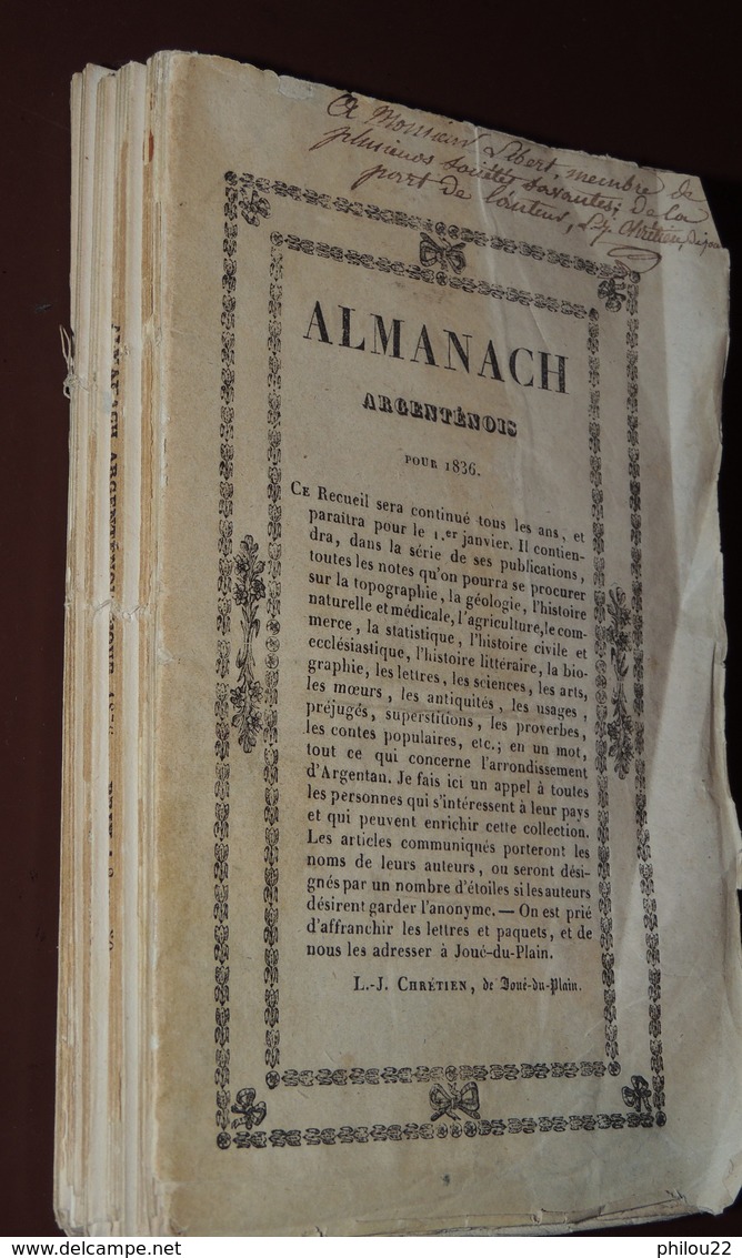 [NORMANDIE - ORNE]  Almanach argenténois pour 1836 - Rare publication d'Alençon