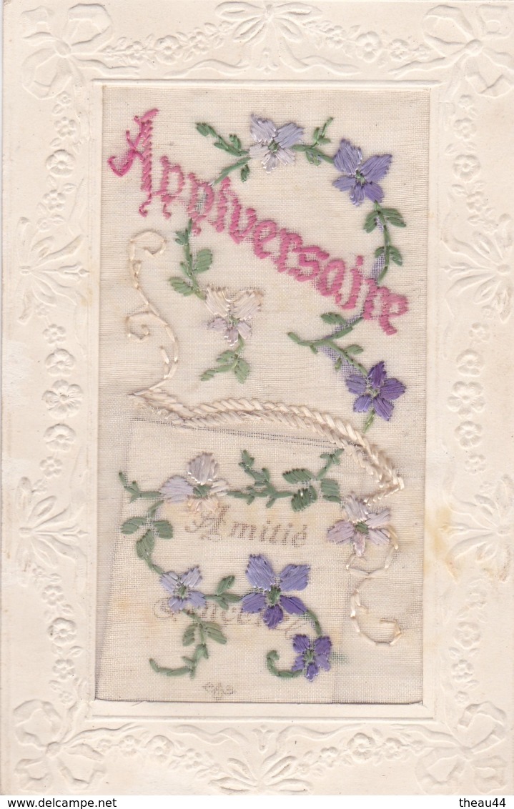 ¤¤    -   Carte à Système  -  Carte Brodée   -  Anniversaire   -    Fleurs     -   ¤¤ - Anniversaire