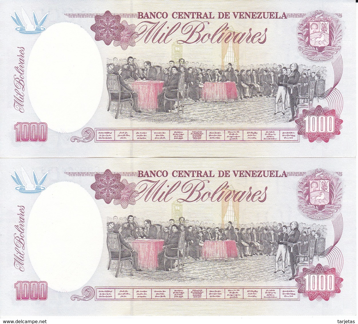 PAREJA CORRELATIVA DE VENEZUELA DE 1000 BOLIVARES DEL 17 MARZO 1994 CALIDAD EBC (XF)  (BANKNOTE) - Venezuela