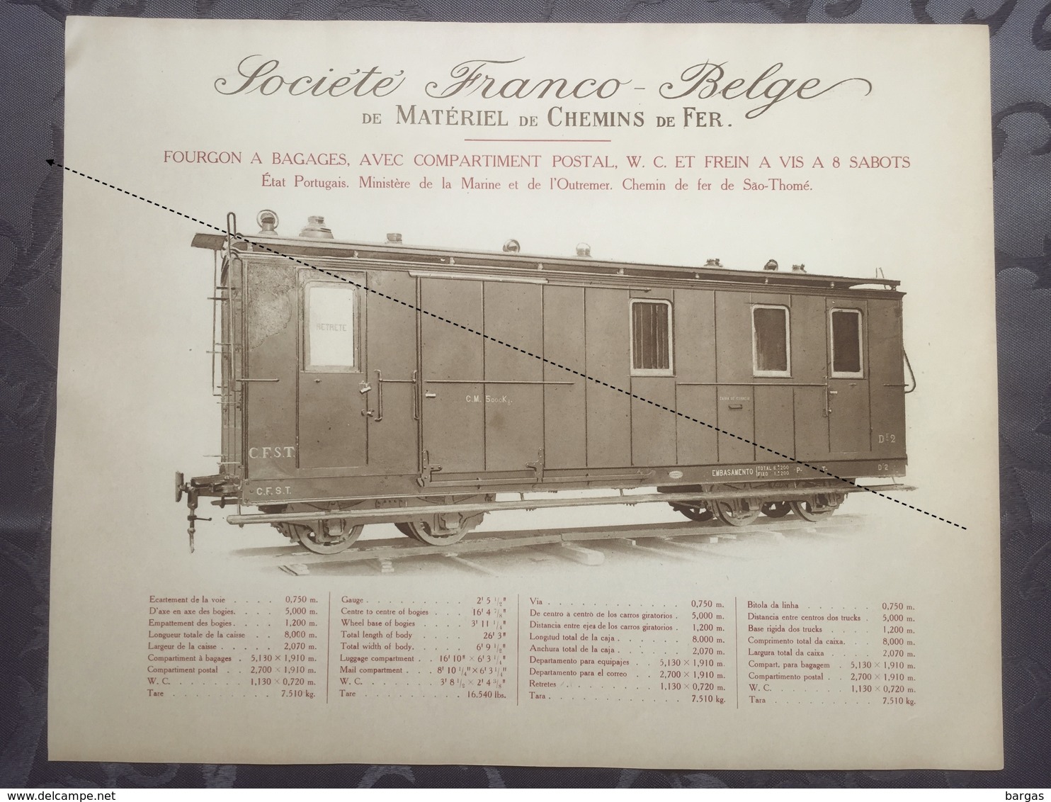 Affiche - Planche Train FRANCO BELGE DE MATERIEL DE CHEMINS DE FER Pour Sao Thome Et Principe Portugal - Chemin De Fer