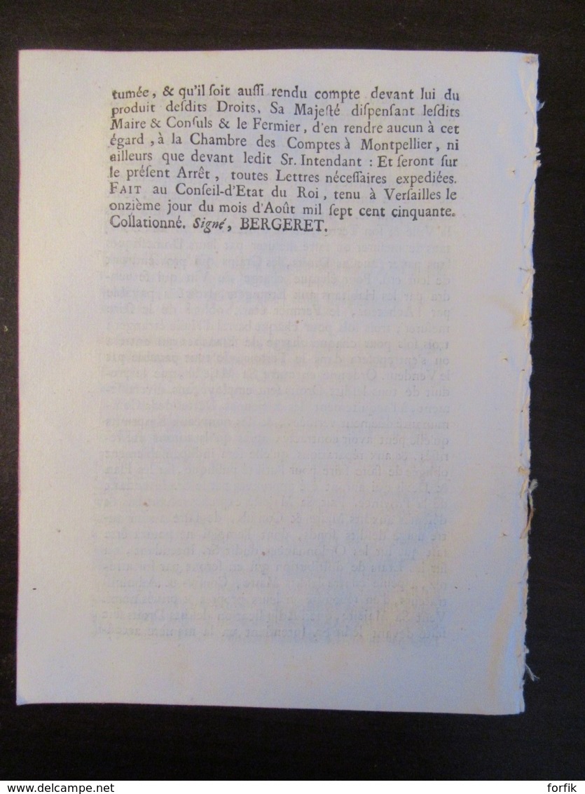 Epoque Louis XV - 2 Documents Anciens - Arrest Du Conseil D'Etat Du Roy / Roi - 7 Janvier Et 11 Août 1750 - Historical Documents