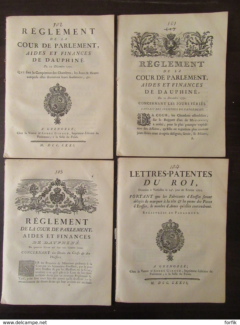 Epoque Louis XV - Bel Ensemble De Documents Du Dauphiné, A Grenoble, Dont Edit Du Roi, Lettres-Patentes - 1766 à 1773 - Historical Documents