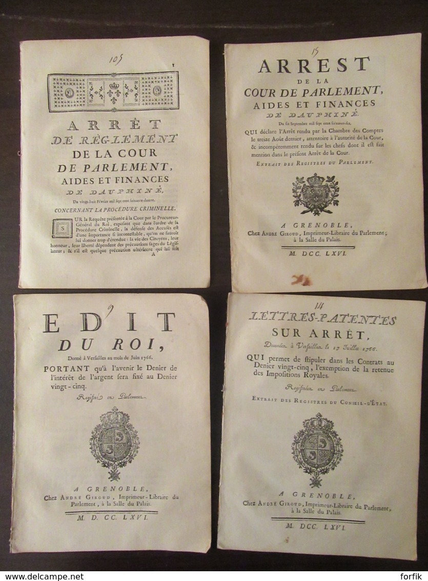 Epoque Louis XV - Bel Ensemble De Documents Du Dauphiné, A Grenoble, Dont Edit Du Roi, Lettres-Patentes - 1766 à 1773 - Historical Documents