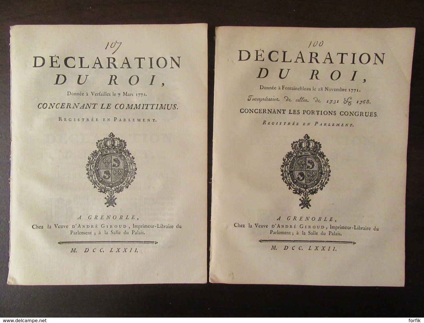 Epoque Louis XV - Bel Ensemble De Documents Du Dauphiné, A Grenoble, Dont Edit Du Roi, Lettres-Patentes - 1766 à 1773 - Historical Documents