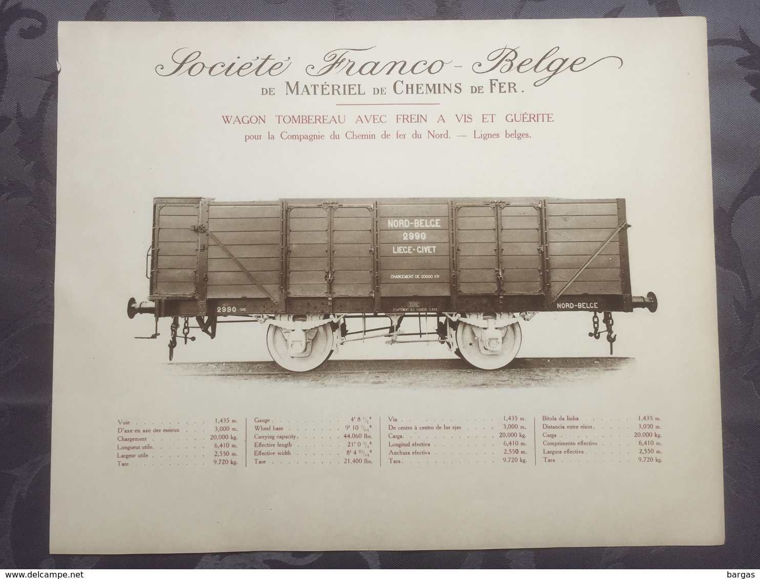 Affiche - Planche Train FRANCO BELGE DE MATERIEL DE CHEMINS DE FER Pour Chemin Du Nord Lignes Belges - Spoorweg