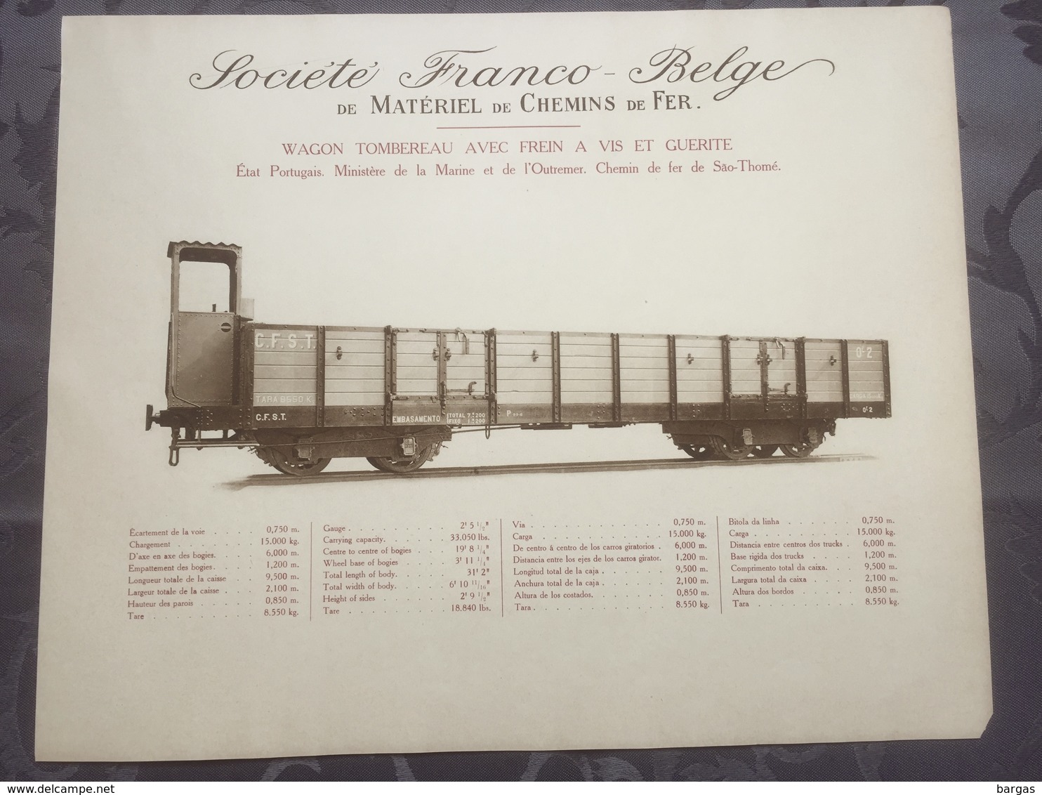 Affiche - Planche Train FRANCO BELGE DE MATERIEL DE CHEMINS DE FER Pour Sao Thome Et Principe Portugal - Spoorweg