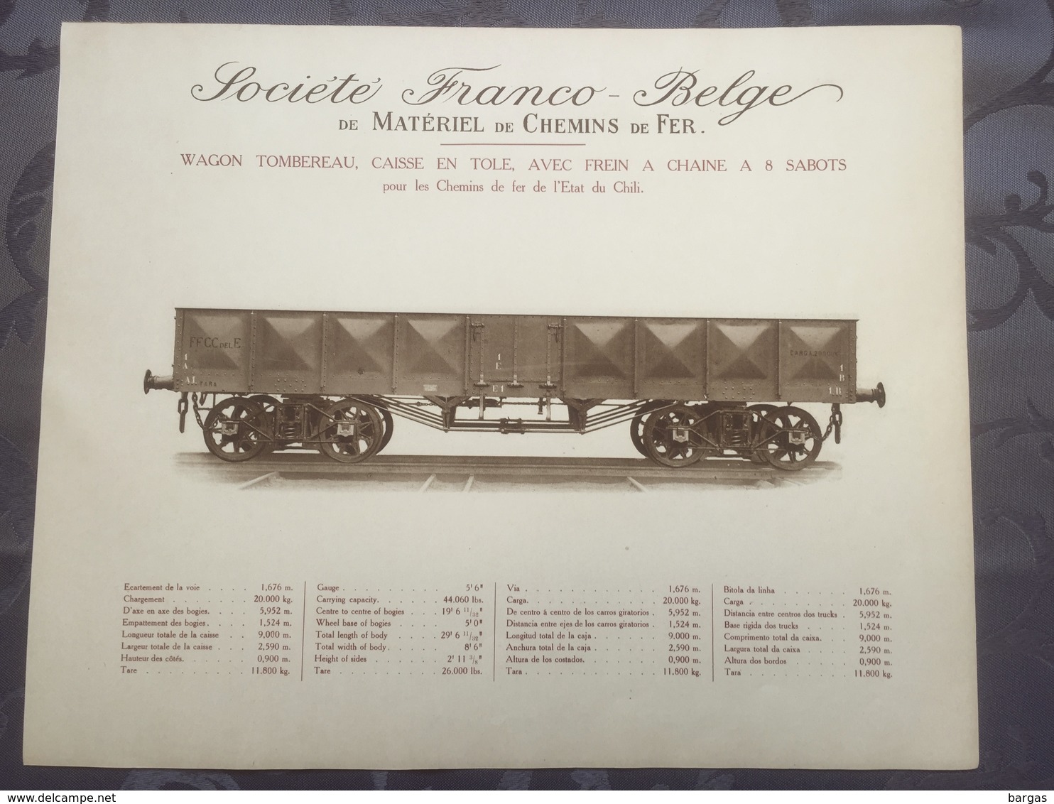 Affiche - Planche Train FRANCO BELGE DE MATERIEL DE CHEMINS DE FER Pour L'état Du Chili - Spoorweg