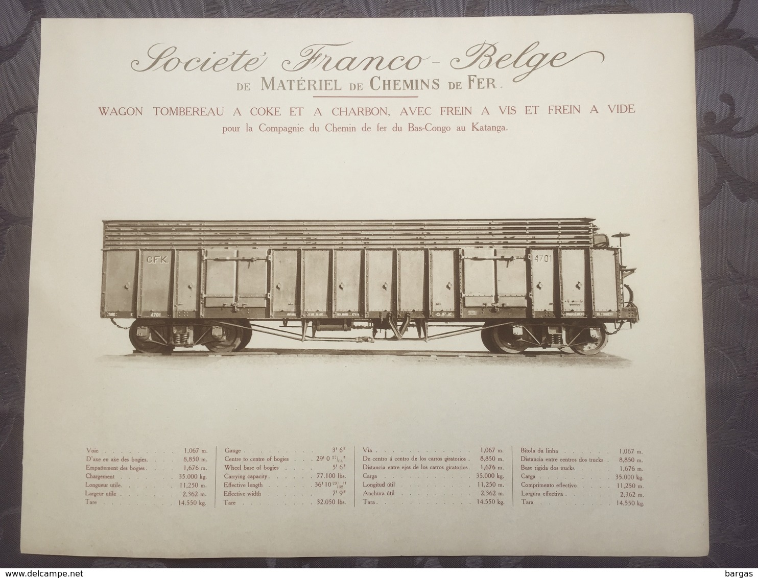 Affiche - Planche Train FRANCO BELGE DE MATERIEL DE CHEMINS DE FER Chemin Du Bas Congo Katanga - Chemin De Fer