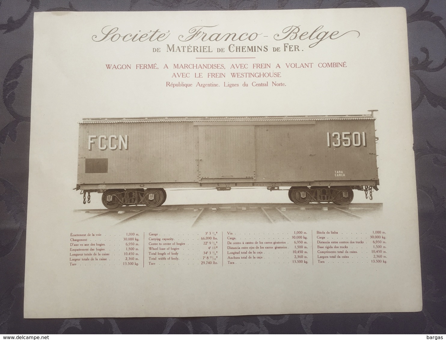 Affiche - Planche Train FRANCO BELGE DE MATERIEL DE CHEMINS DE FER Pour Ligne Du Central Norte Argentine - Chemin De Fer