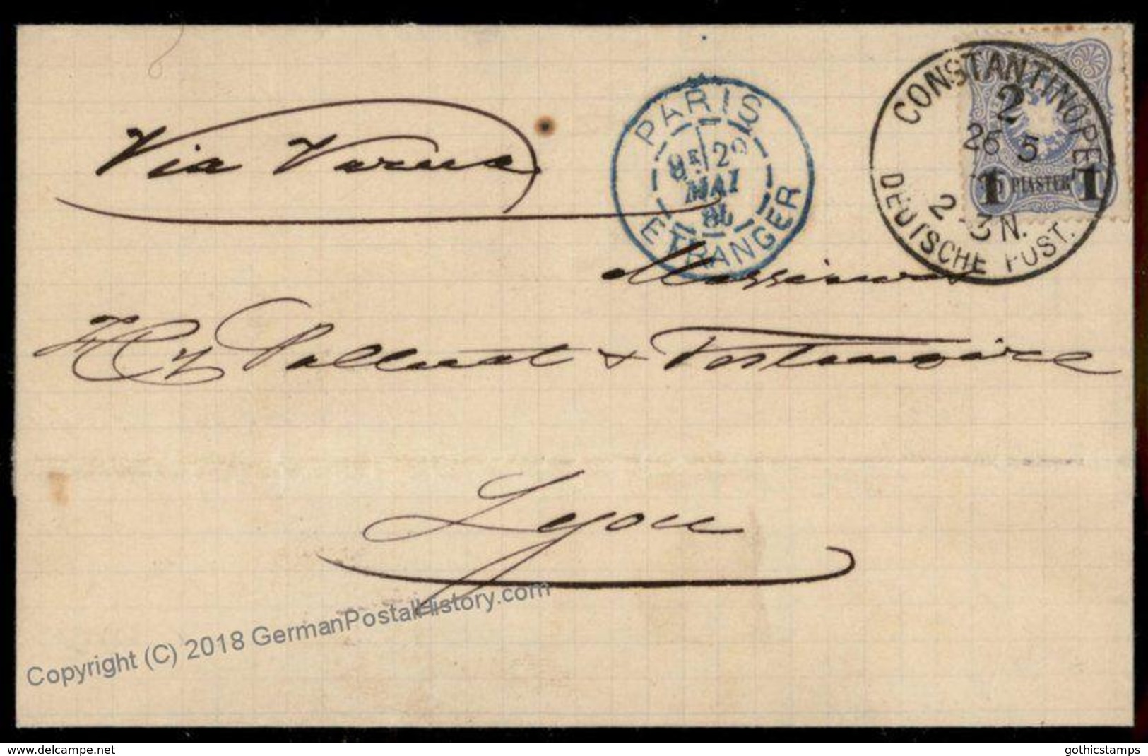 German Turkey Mi3 EF 1885 Cover Constantinople To Lyon France 72810 - Other & Unclassified