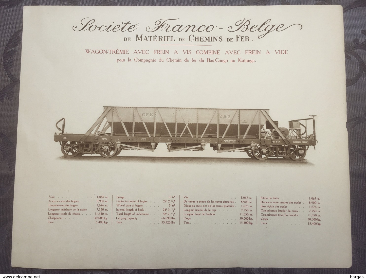 Affiche - Planche Train FRANCO BELGE DE MATERIEL DE CHEMINS DE FER Pour Chemin Du Bas Congo Katanga - Spoorweg