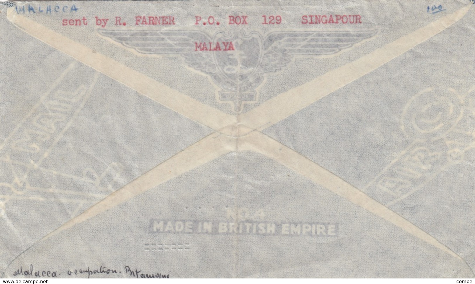 COVER. MALAYA. AIR MAIL. BMA. 1947. SINGAPORE TO FRANCE - Malaya (British Military Administration)