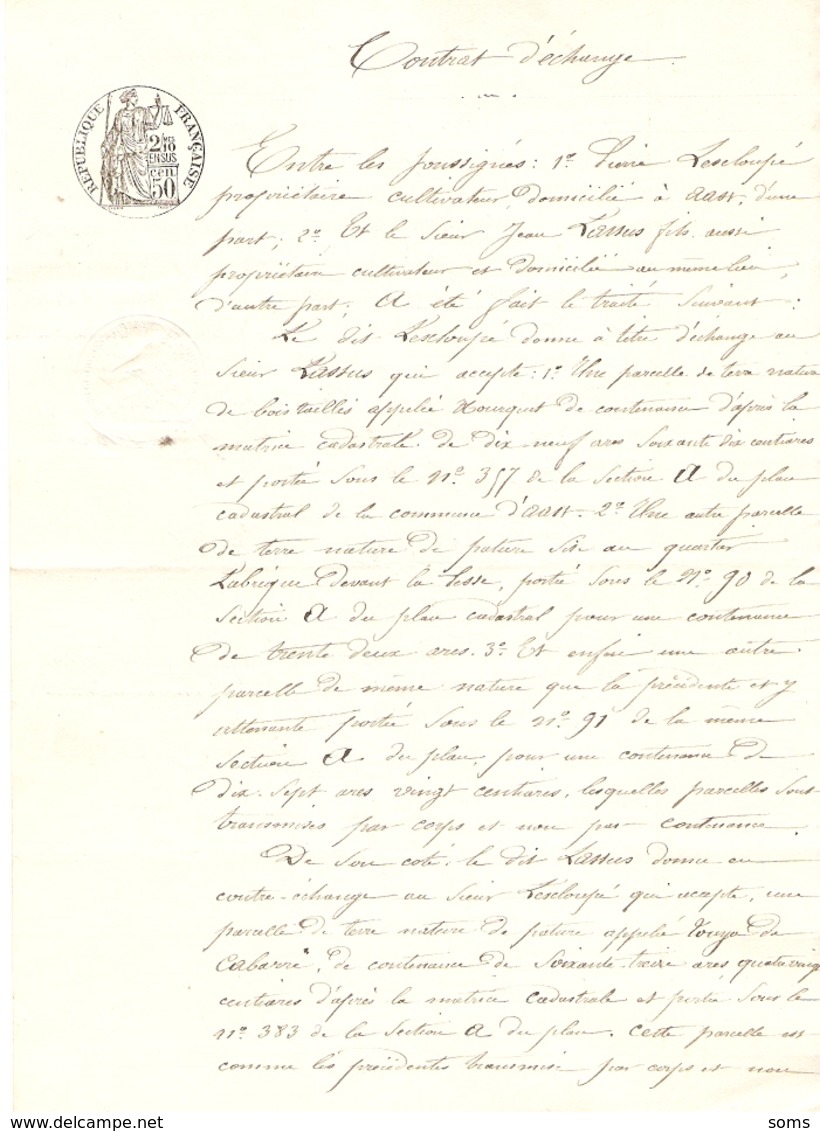 Vieux Papier Du Béarn, Aast, 1901, Lescloupé échange Avec Lassus Un Taillis Et 2 Terres Contre Une Pâture - Documents Historiques