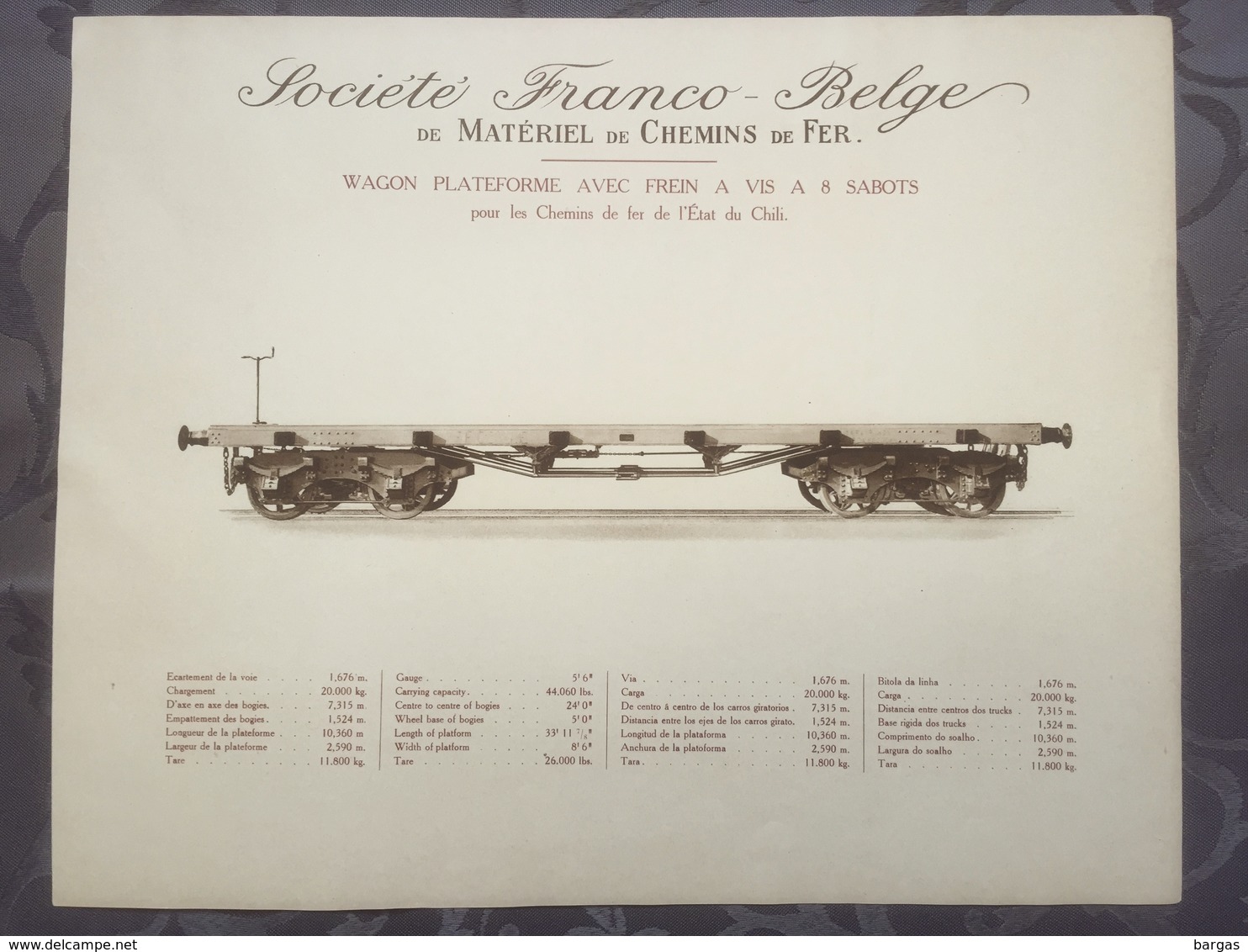 Affiche - Planche Train FRANCO BELGE DE MATERIEL DE CHEMINS DE FER Pour Le Chili - Chemin De Fer