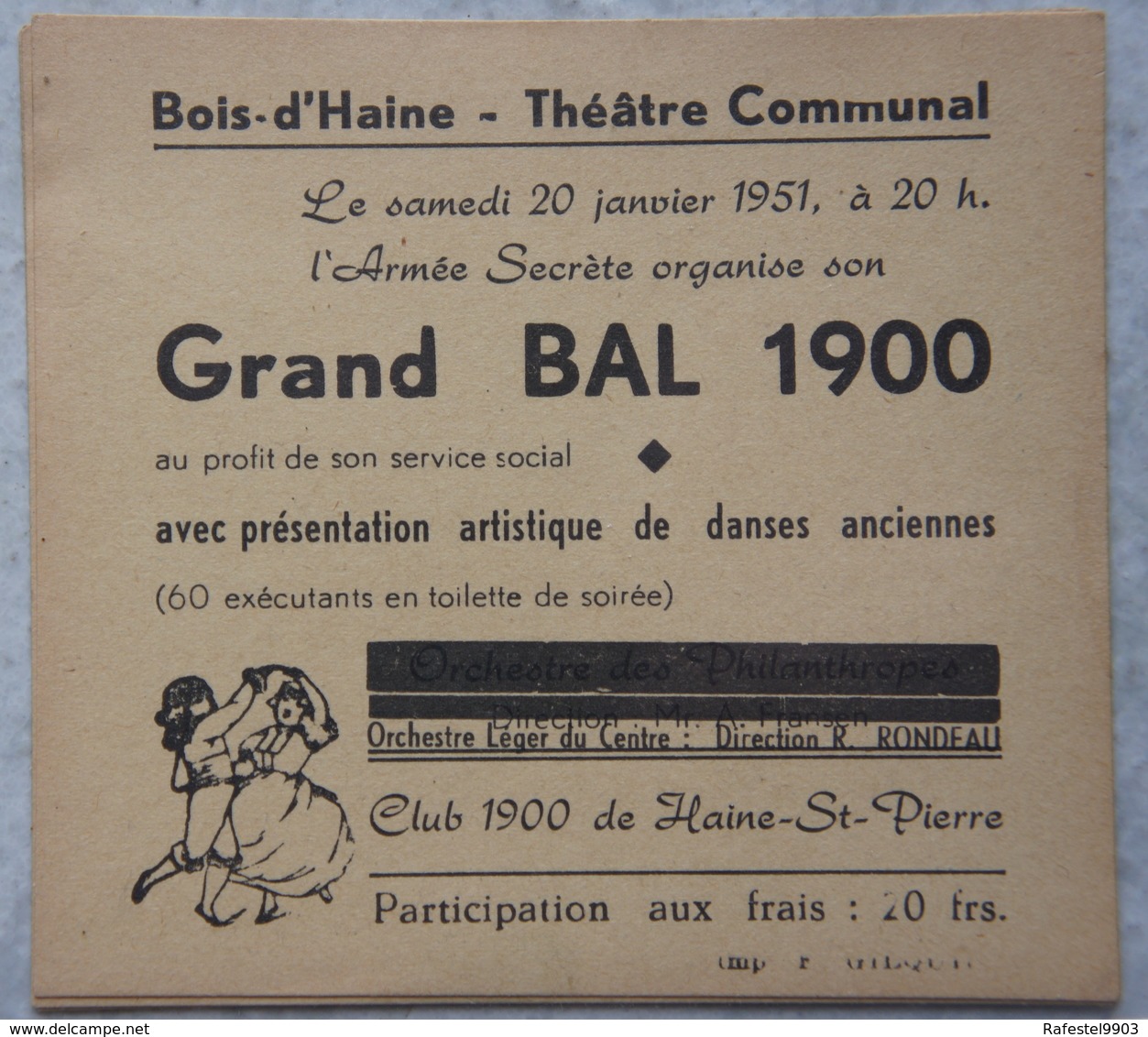 Tickets X3 BOIS D'HAINE Région Manage Seneffe Ticket Bal 1900 1951 Club 1900 - Ohne Zuordnung