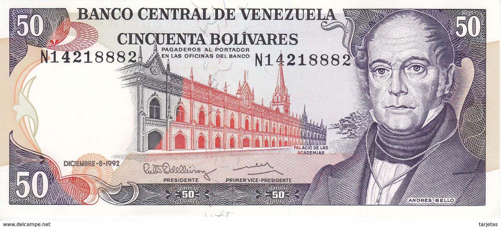 BILLETE DE VENEZUELA DE 50 BOLIVARES DEL AÑO 1992 SIN CIRCULAR  (BANKNOTE) UNCIRCULATED - Venezuela