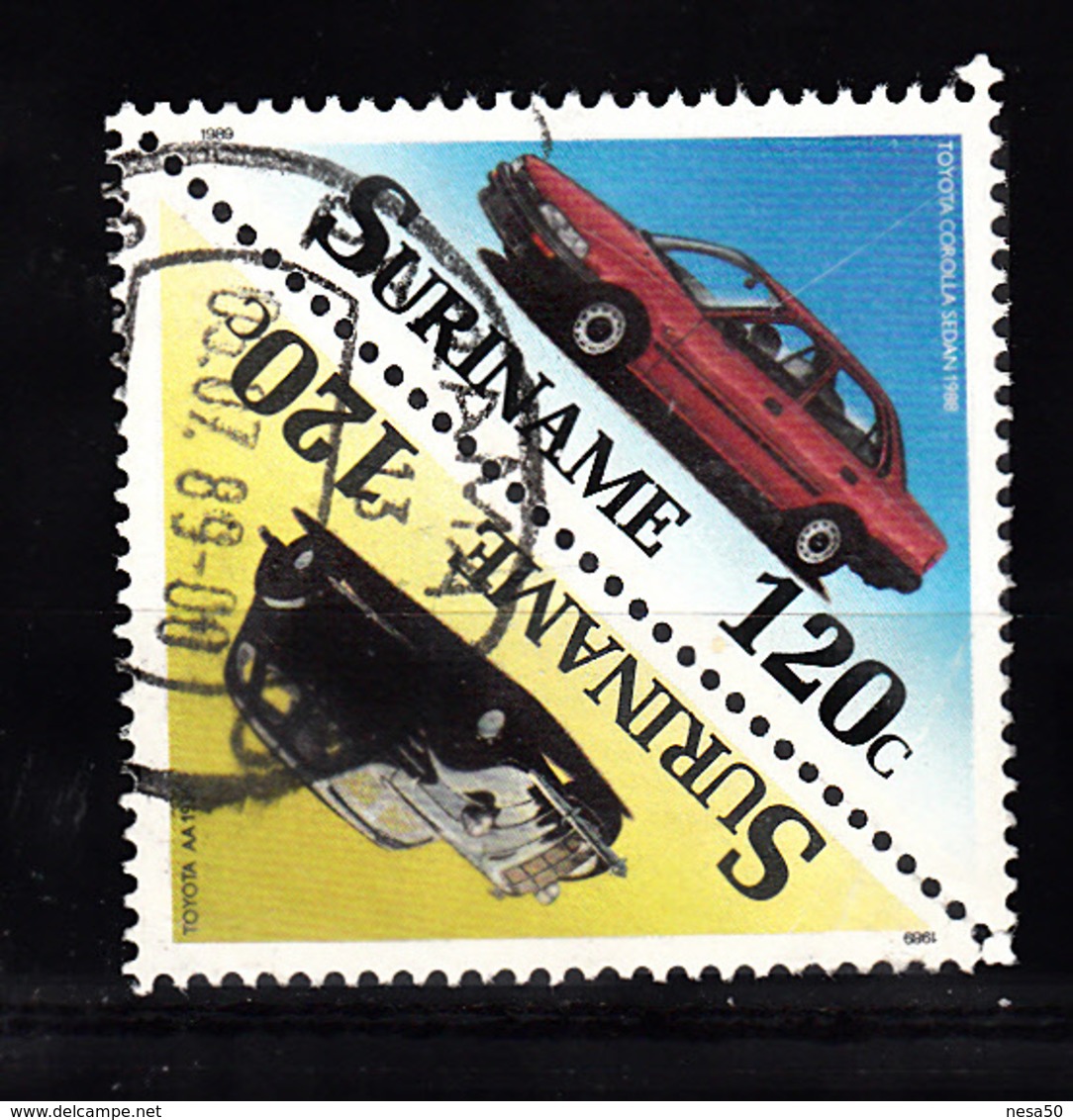 Suriname 1989 Mi Nr  1304 + 1305, Auto, Car.  Toyota AA (1936)  +  Toyota Corolla Sedan - Surinam