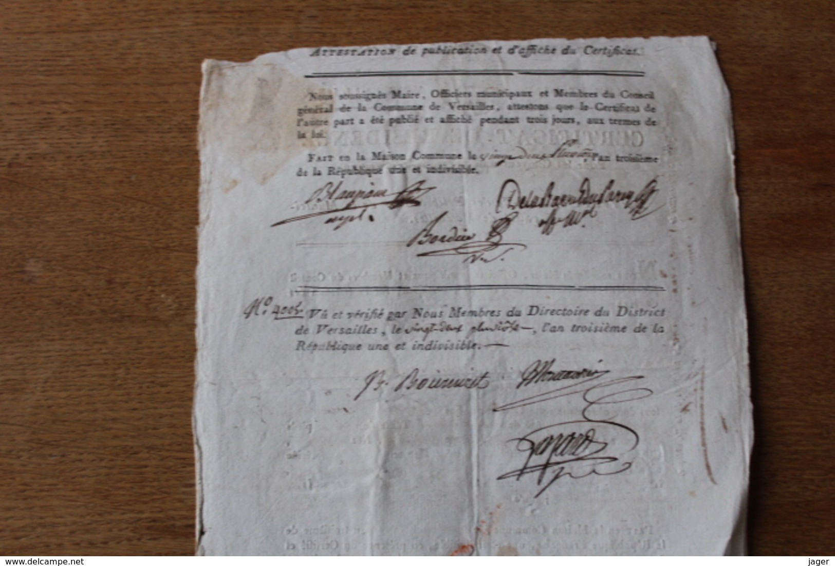 Departement  De Seine Et Oise  Certificat De Résidence   VERSAILLES - Historical Documents