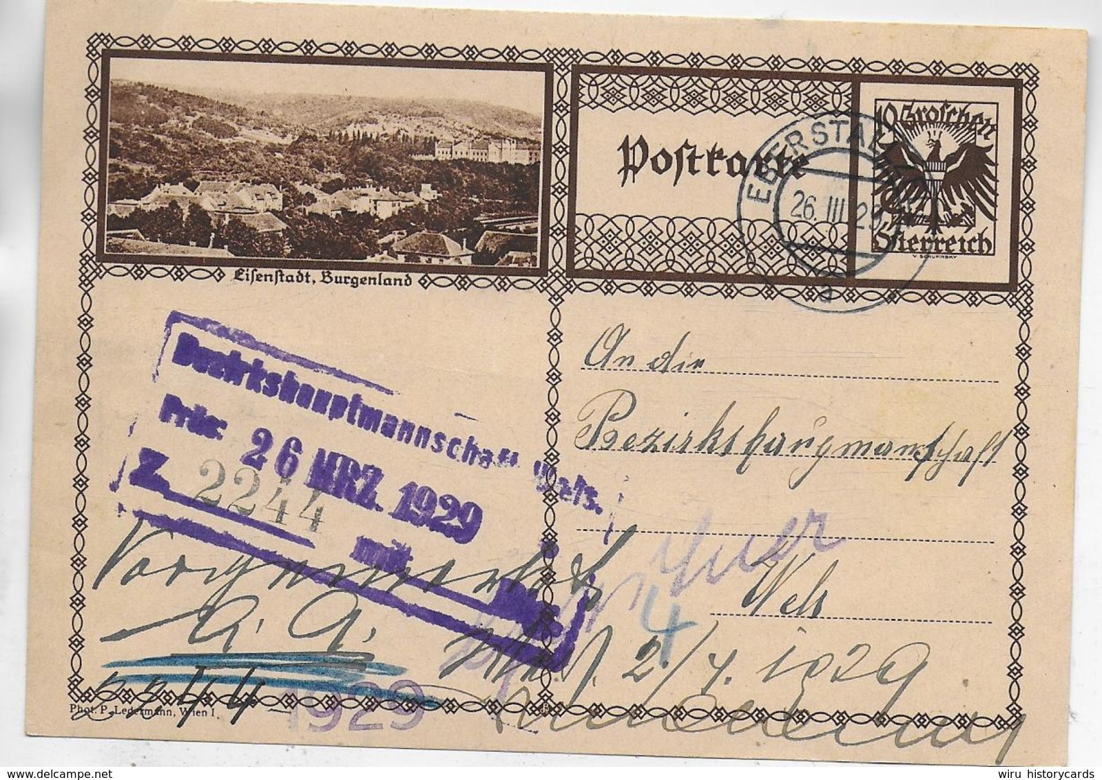 AK 0405  Bildpostkarte " Eisemstadt "  Von Eberstallzell An Die BH Wels Um 1924 - Briefe U. Dokumente