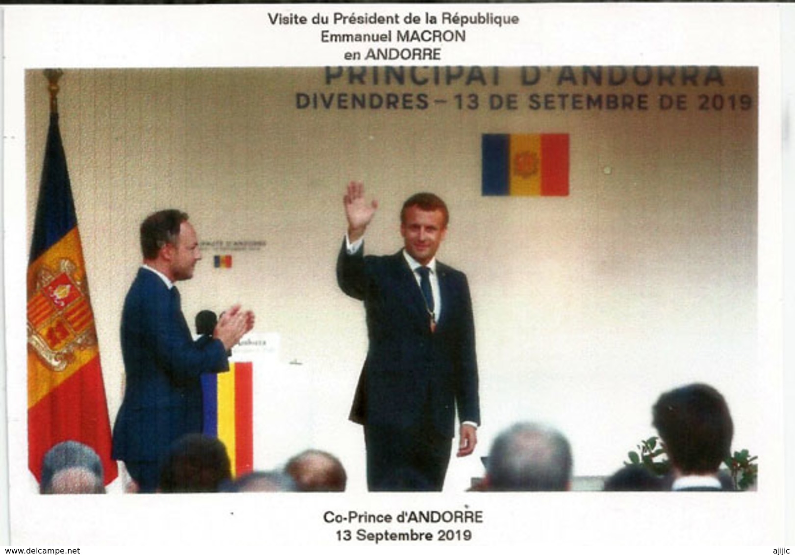 Visite Du President Macron,Co-Prince D'Andorre, Septembre 2019. Napoléon 1 Er,1 Er Co-Prince Au Dos, Avec Cachet Andorre - Covers & Documents