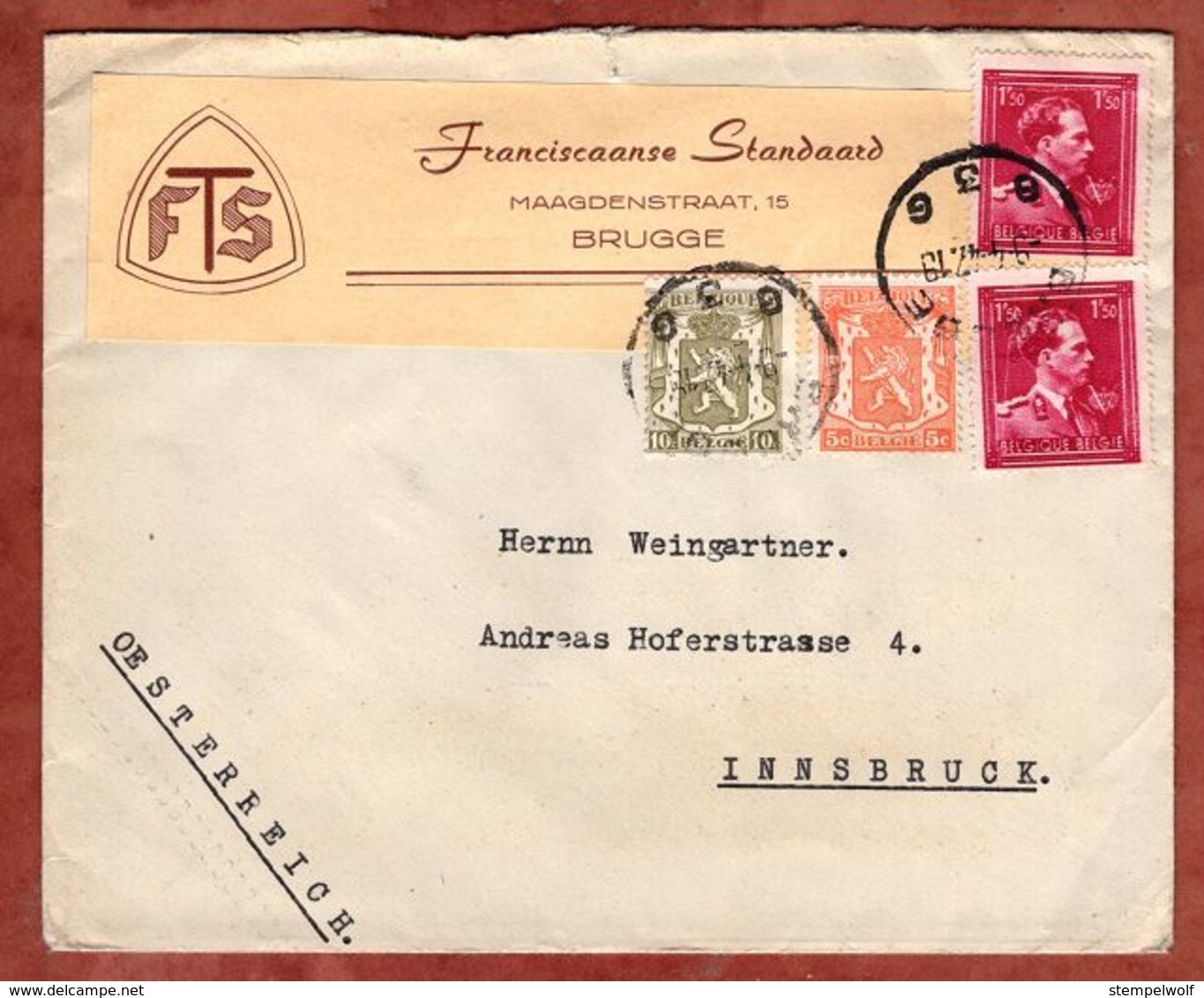 Brief, Koenig Leopold, Brugge Nach Innsbruck 1947 (89561) - 1934-1935 Leopoldo III