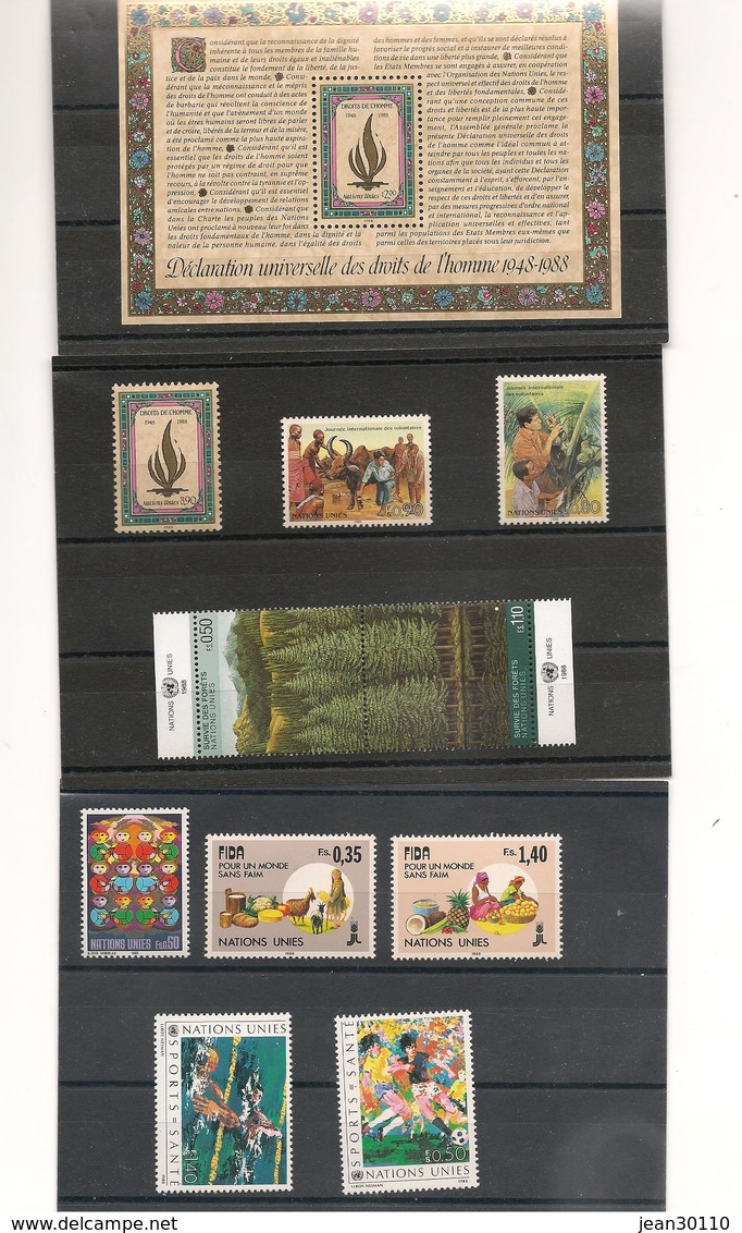 ANNÉE 1988 COMPLÈTE  NEW YORK  N° 512/538** GENÈVE N° 162/172** VIENNE N° 79/88**  Côte : 104,00 € - New York/Geneva/Vienna Joint Issues