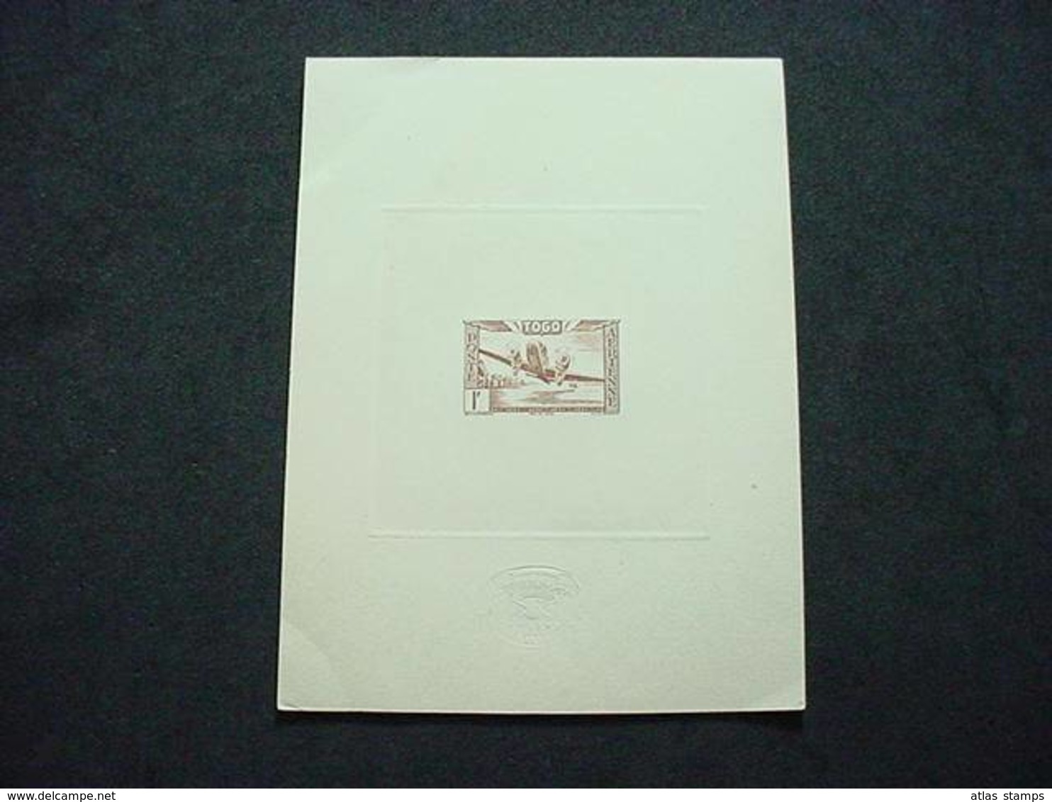TOGO 1942  - Vol Surt Rivière   , Yvert# PA10 , 1fr -  Epreuve , Avec  Cachet  Sec - Superbe - Autres & Non Classés