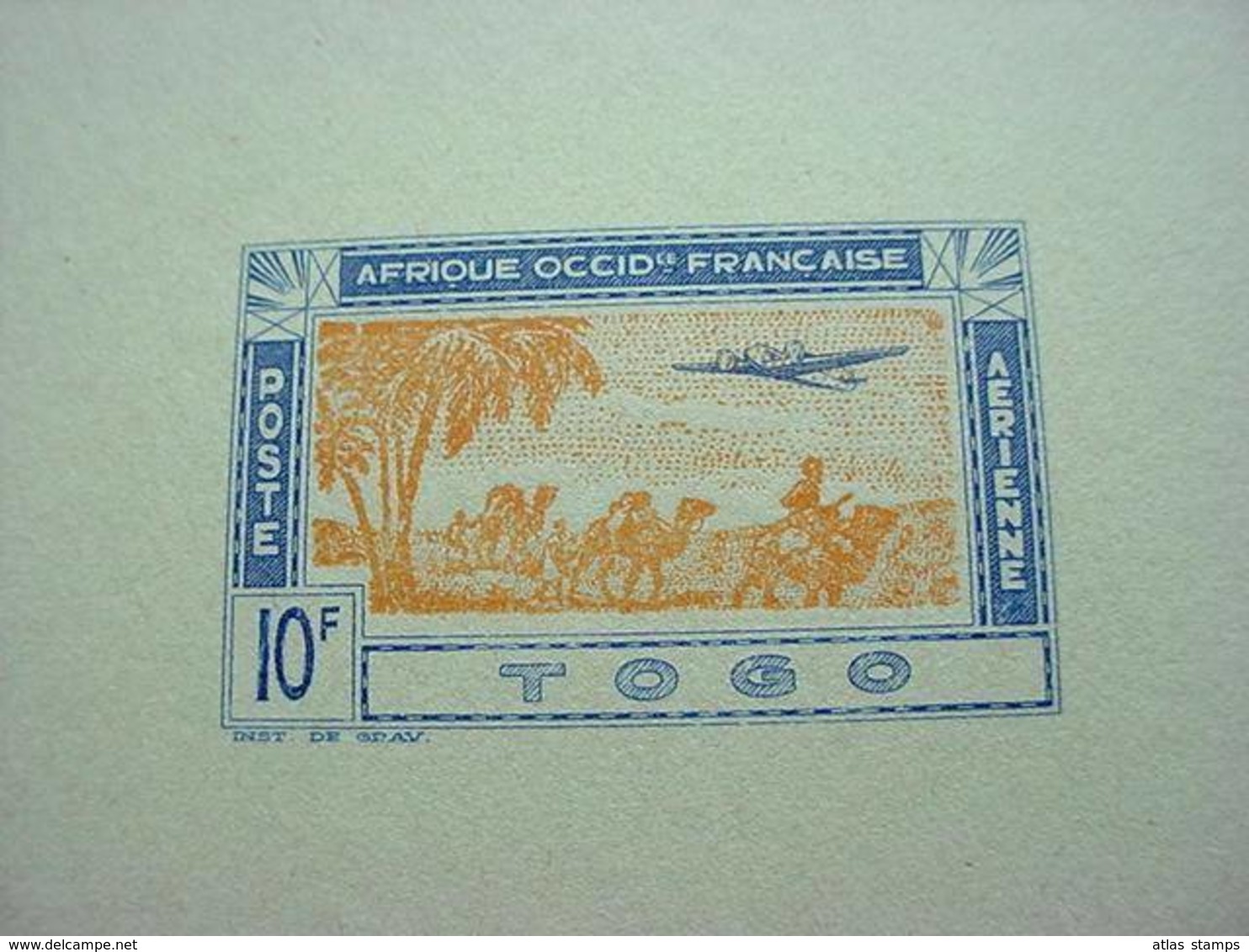 TOGO 1942  - Caravane & Avion , Yvert# PA14 , 10fr -  Epreuve , Avec  Cachet  Sec - Superbe - Other & Unclassified