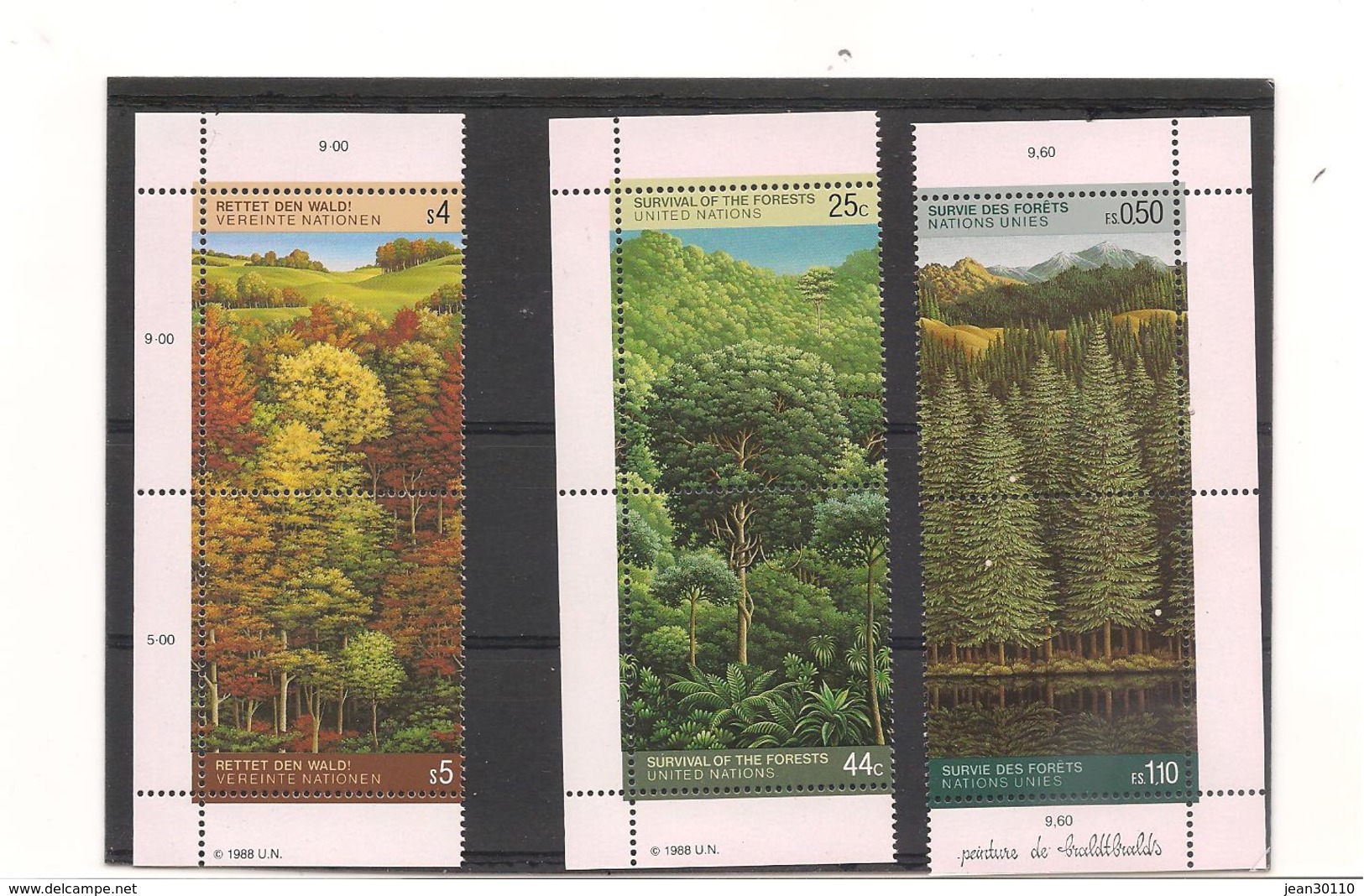 1988 SURVIE DES FORETS NEW YORK N° 515/16**- GENÈVE 165/66**-VIENNE 81/82** - Emissions Communes New York/Genève/Vienne