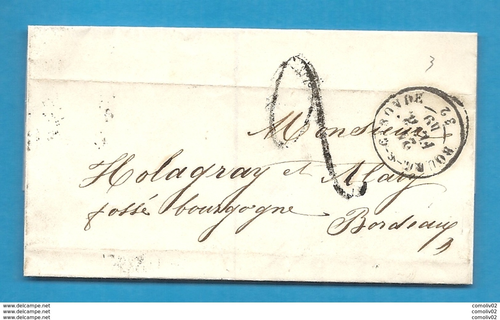 Gironde -Bourg Sur Gironde Pour Holgray à Bordeaux. LSC De 1849 - 1849-1876: Période Classique