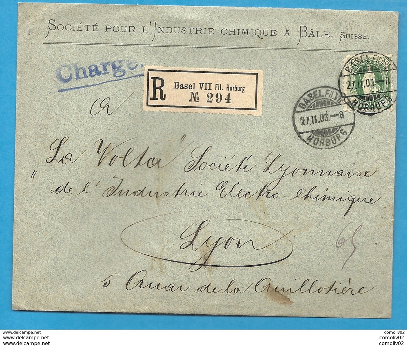 Suisse - YT72 Sur Lettre Chargée De BALE (Basel) Pour LYON". 1903.  VOLTA - Covers & Documents