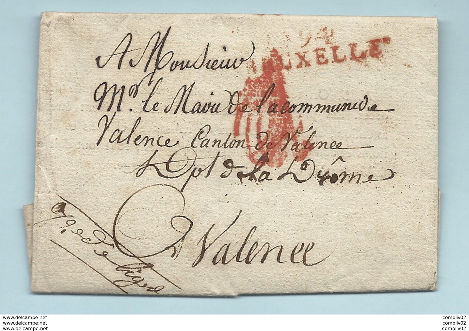 Département Conquis De La Dyle - Bruxelles Pour Valence (Drome). Lettre En Franchise. HOPITAL MILITAIRE DE LILLE - 1792-1815: Départements Conquis