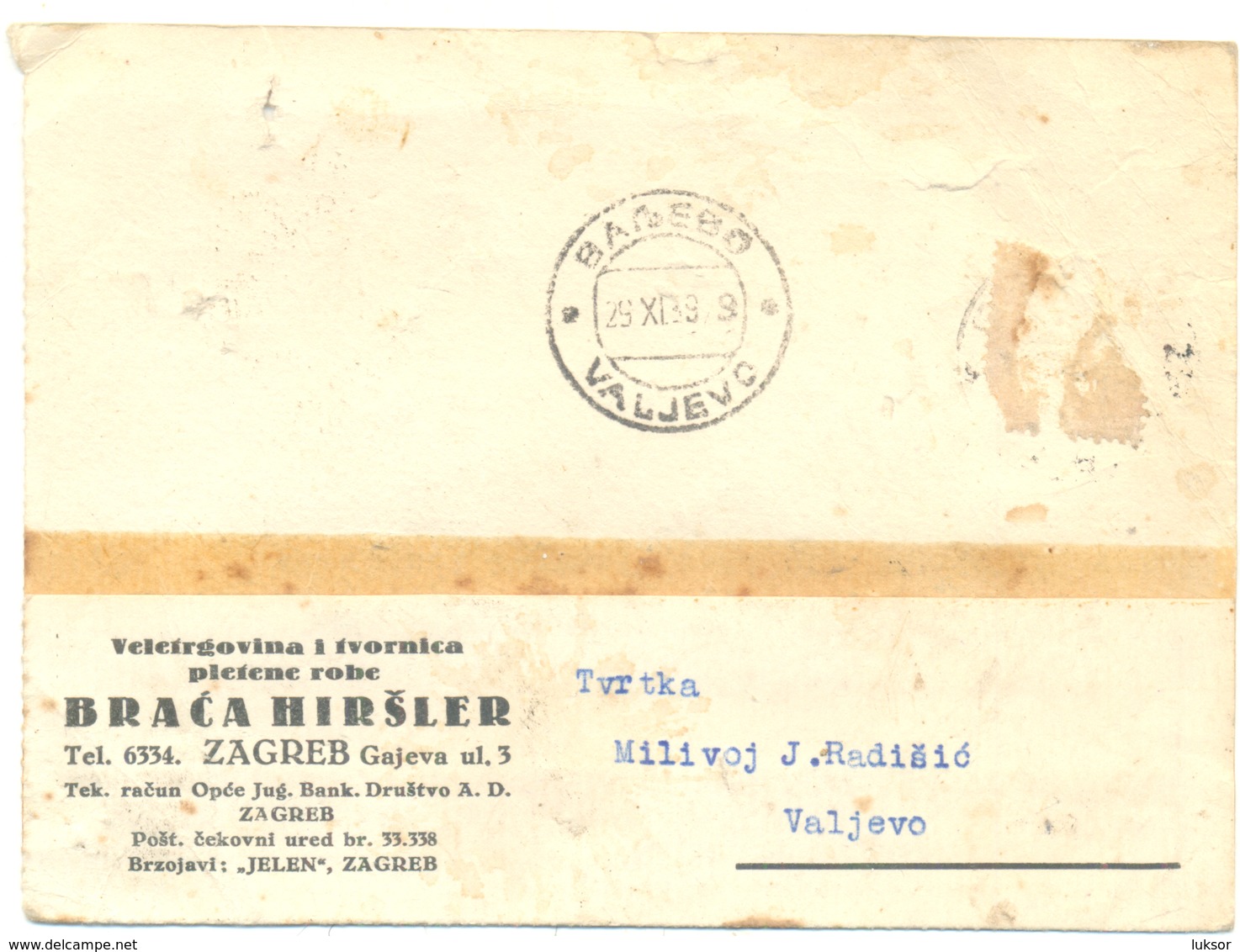 JUDAICA THE BROTERS HIRSLER ZAGREB YEAR 1939 - Croatie