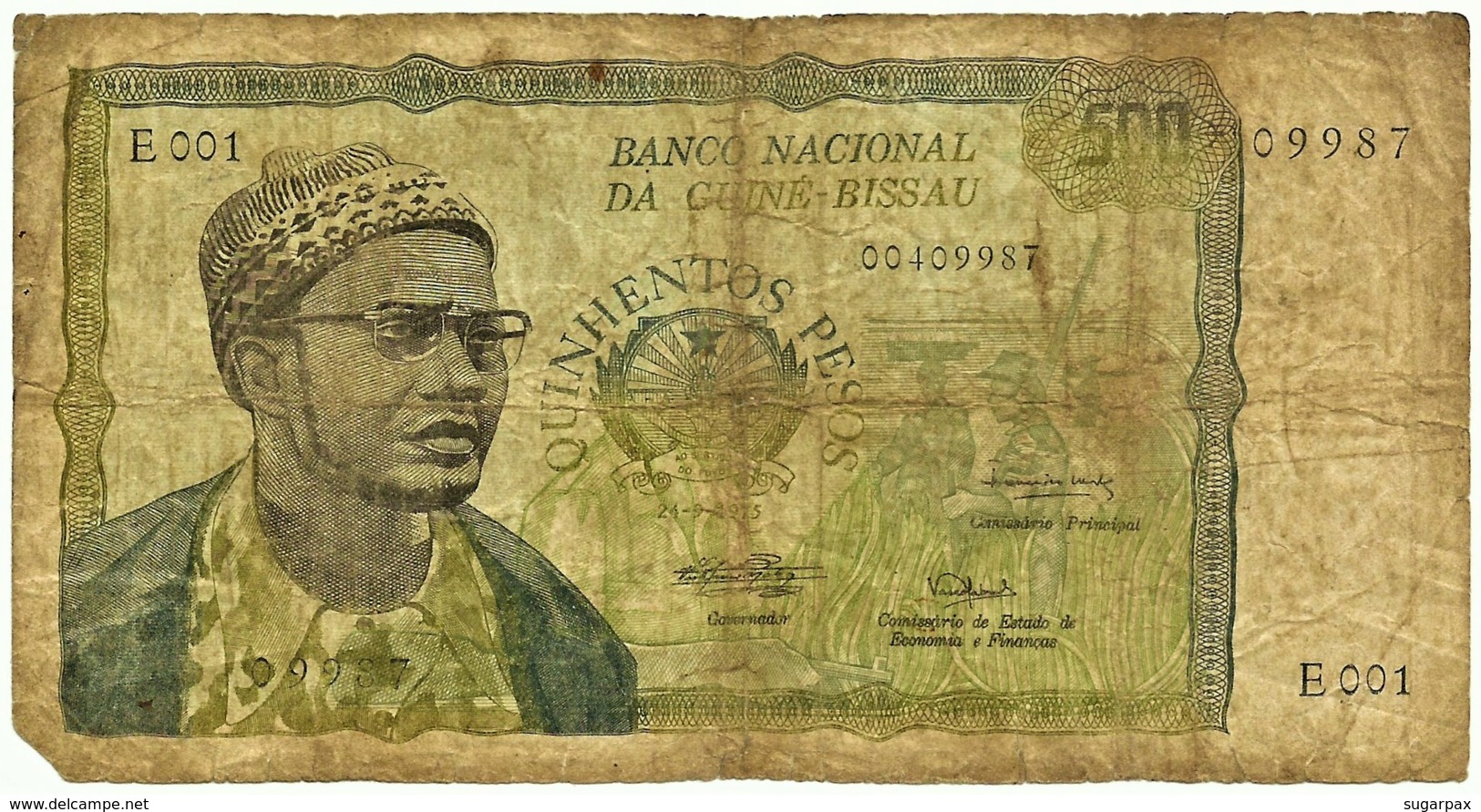 Guiné-Bissau - 500 Pesos - 24.09.1975 - P 3 - Very RARE - Serie E 001 - Presidente Amilcar Cabral - Guinea–Bissau