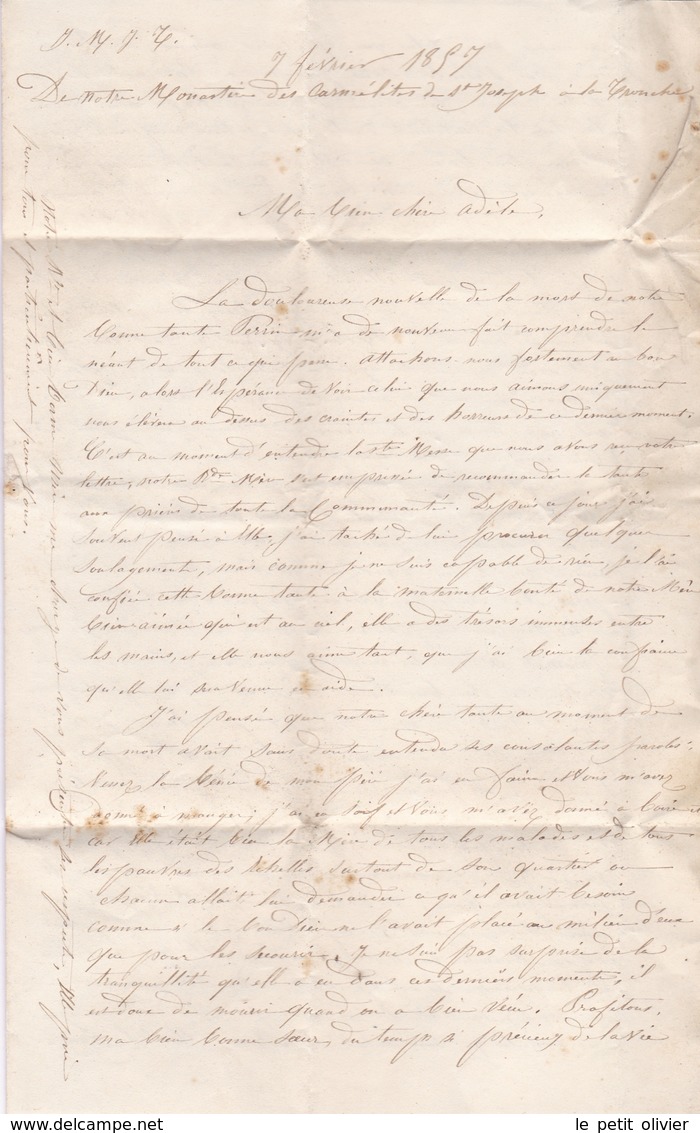 FRANCE LETTRE DE 1857 TIMBRE TAMPON TAXE DE 30 TAMPON A DATE GRENOBLE - 1849-1876: Période Classique