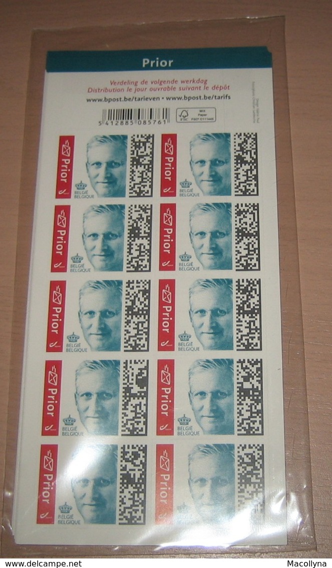 België 2019 / 10 Vellen Zelfklevende Priorzegels (=100 Zegels) / 100 Timbres Adhesives Prior (10 Feuilles) - Ohne Zuordnung