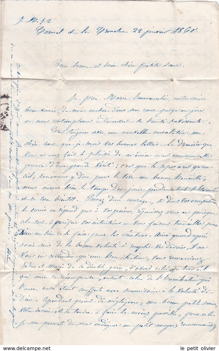 FRANCE LETTRE DE 1860 AVEC TAMPON TAXE DE 30 TAMPON A DATE GRENOBLE - 1849-1876: Période Classique