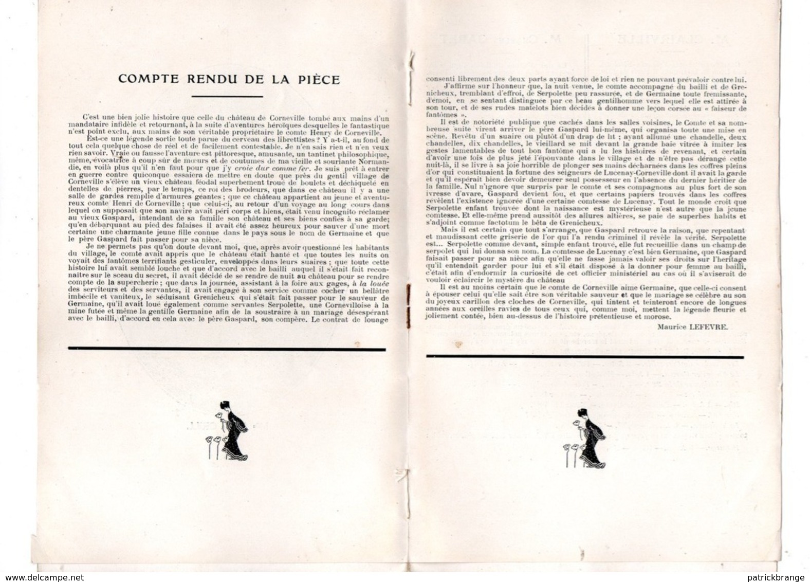 PROGRAMME . THÉÂTRE LYRIQUE DE LA GAÎTÉ . " LES CLOCHES DE CORNEVILLE ". ANGÈLE GRIL, M. CADIO - Réf. N° 23P - - Programmes