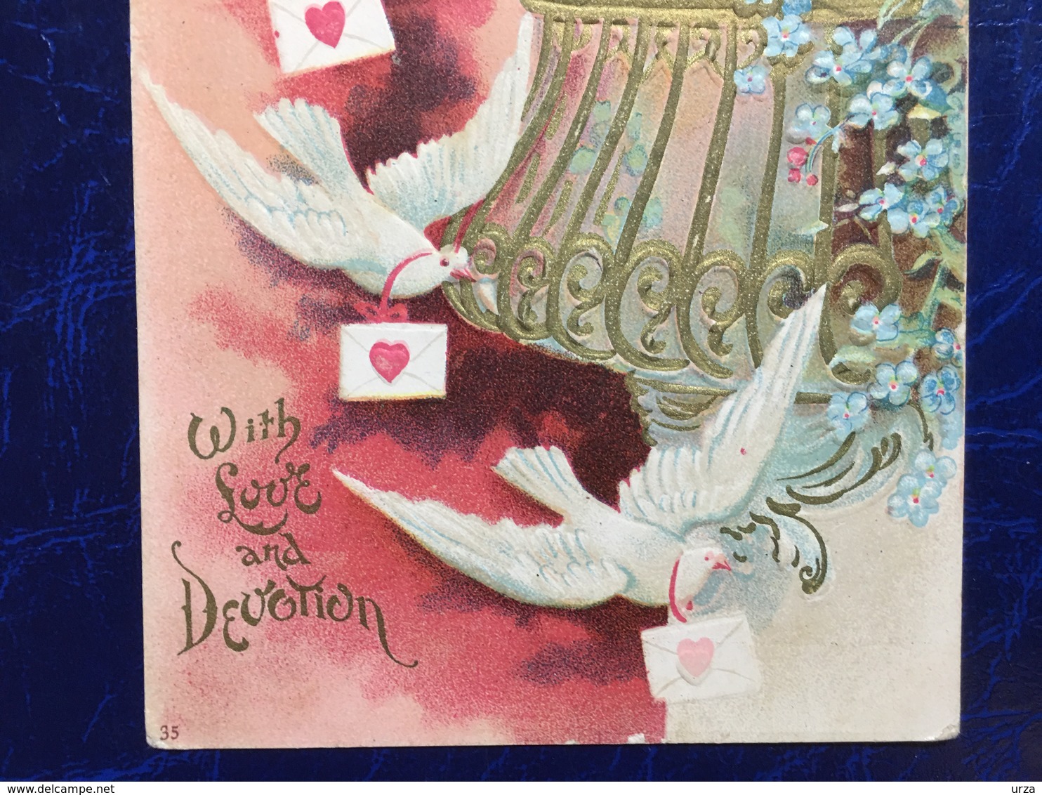 Embossed-gaufrée--"Jeune Amoureux Sur Balcon-lettres D'amour-courrier Pigeons Voyageurs"-(my Ref 662) - Valentinstag