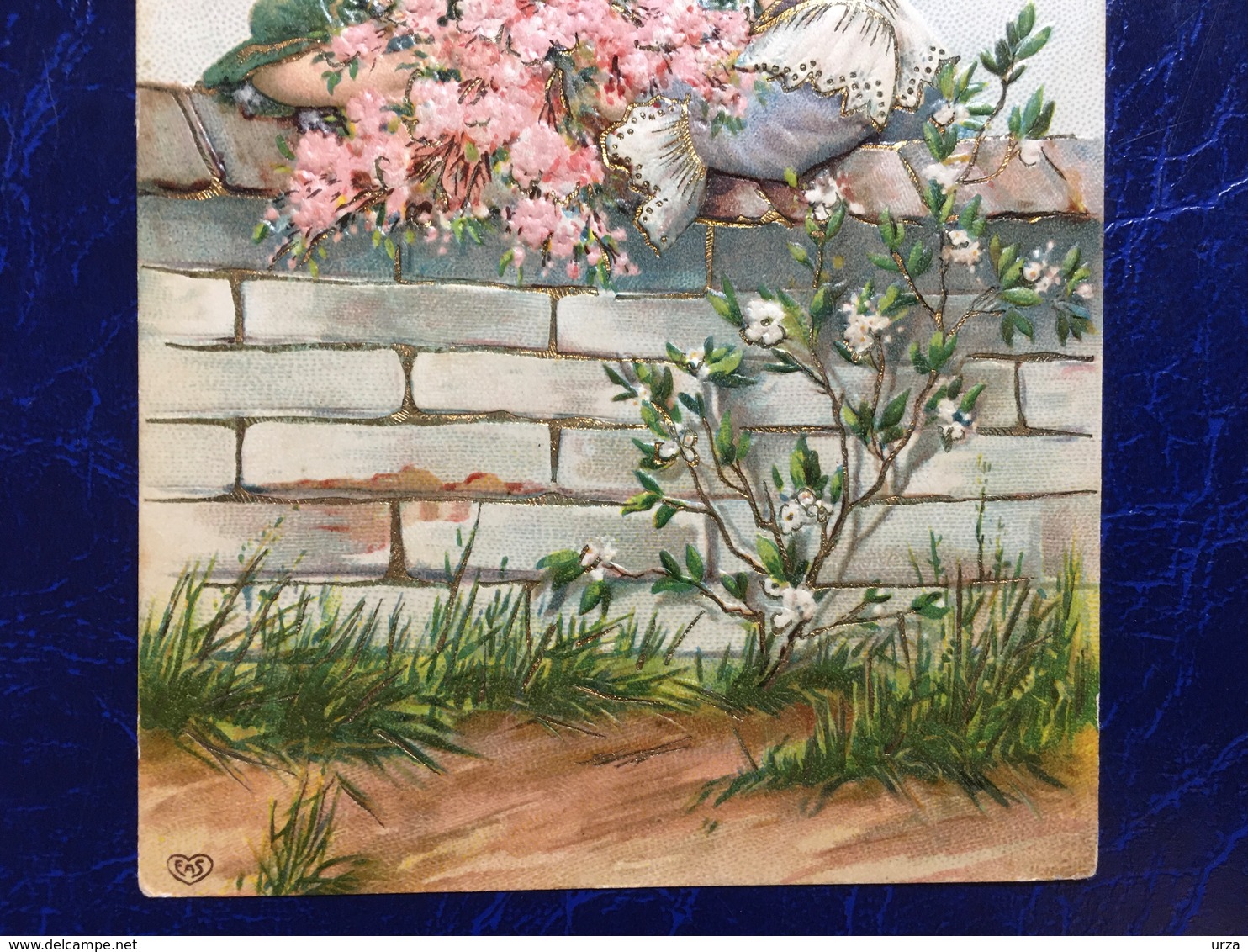 Embossed-gaufrée--"Fillettes Derrière Mur-bouquet De Fleurs-belle époque"-(my Ref 672) - Scènes & Paysages