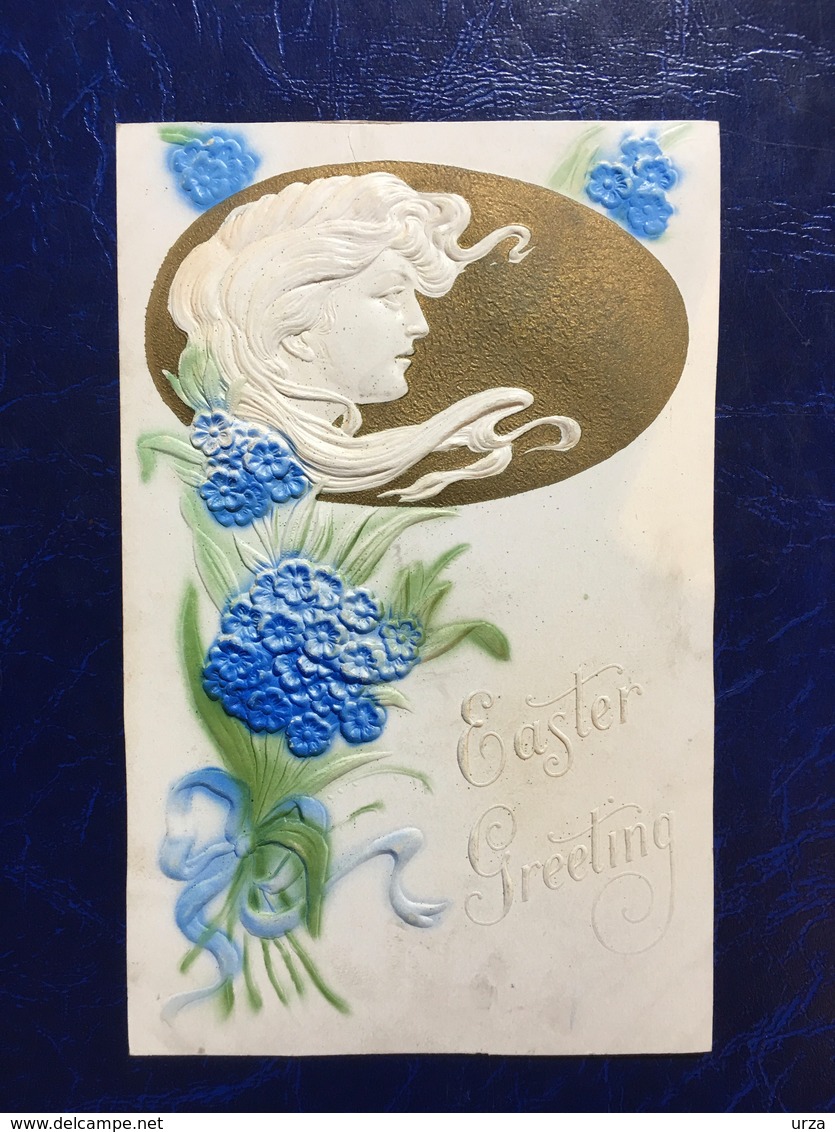 Embossed-gaufrée--"Mise En Scène Avec Ange "-(my Ref 681) - Ostern