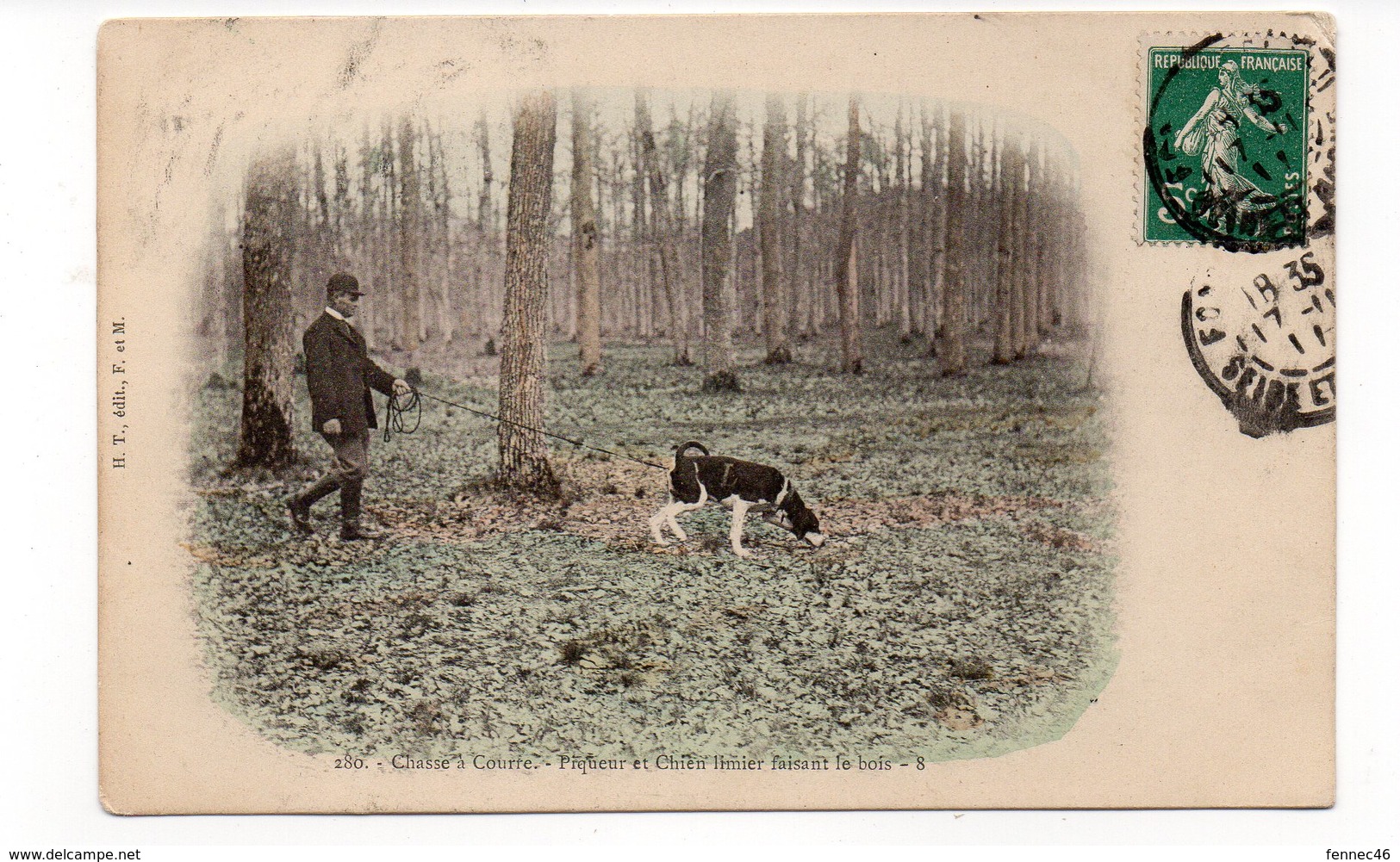 Chasse à Courre - Piqueur Et Chien Limier Faisant Le Bois (M167) - Hunting