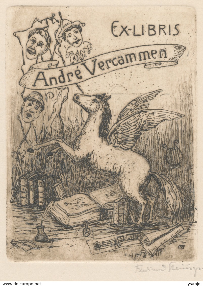 Ex Libris André Vercammen - Ferdinand Steiniger (1882-1959) Gesigneerde Ets - Ex Libris